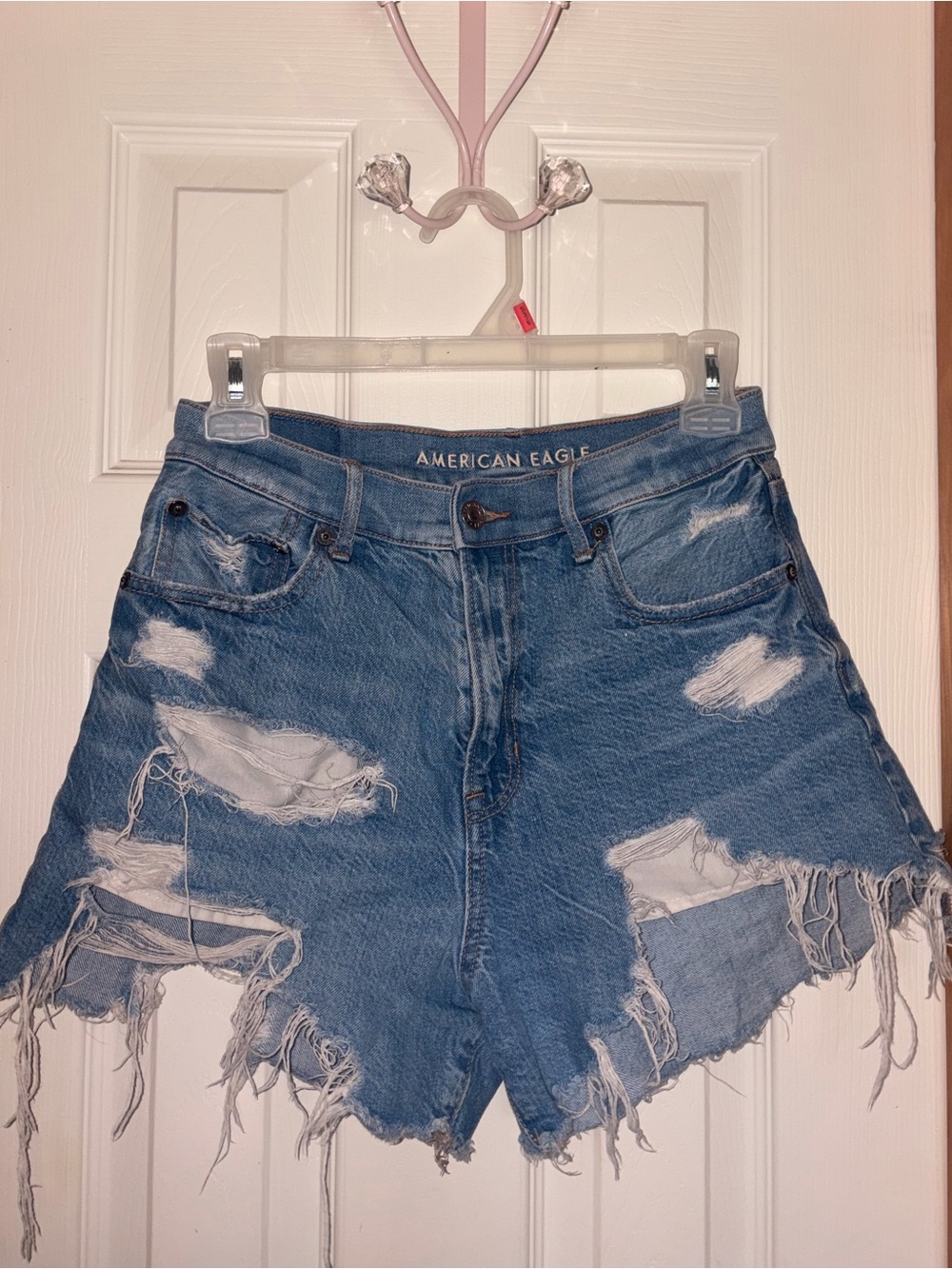 American Eagle Distressed High Waisted Denim Shorts • 4
